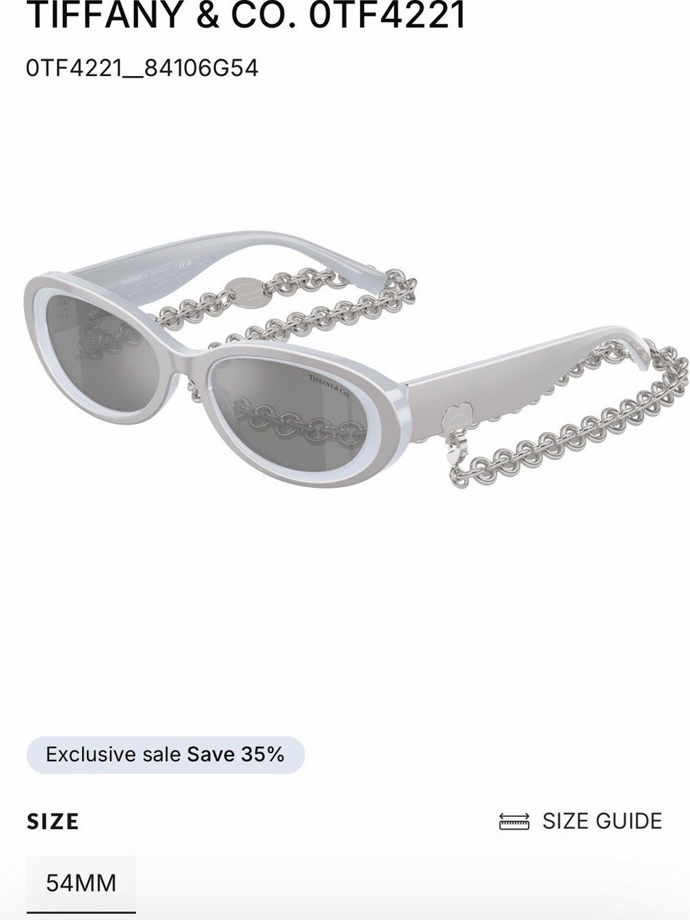 Tiffany & Co. Silver Sunglasses with Silver Chain Temples